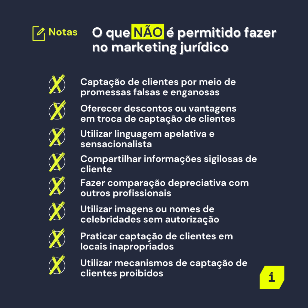 Lista do que não é permitido fazer no marketing jurídico