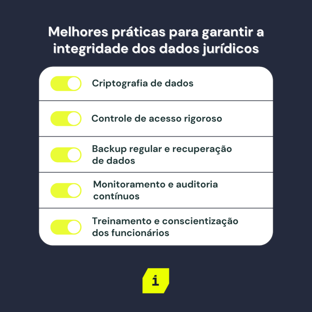 Lista das melhores práticas para garantir a integridade dos dados jurídicos